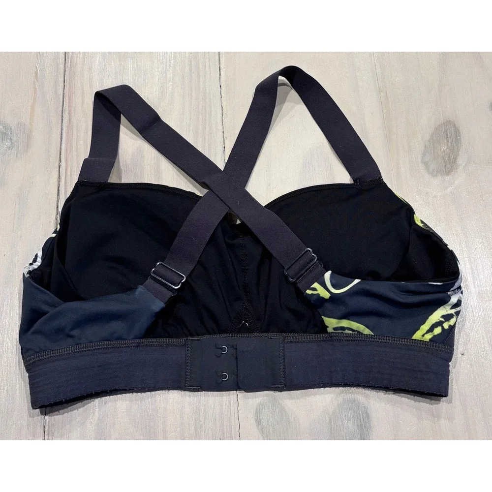 Zella Womens Medium Sports Bra Black Lime Green Abstract Print Adjustable Straps